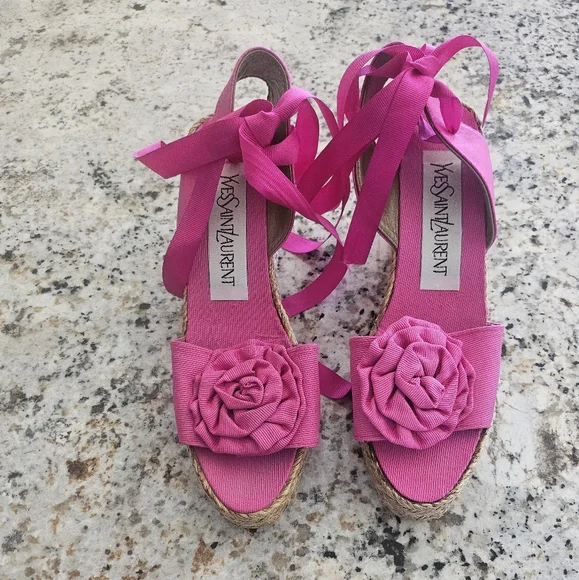SOLD....Yves Saint Laurent Pink Wedge Sandals - Picture 2 of 12